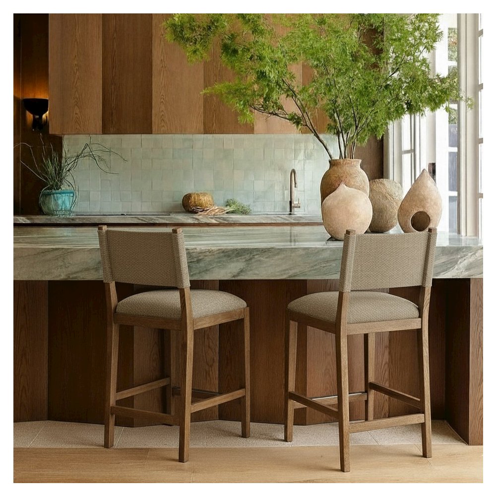 Avon Brown Linen Textured Performance Fabric Upholstered Counter Stool