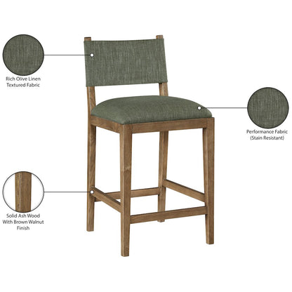 Avon Olive Linen Textured Performance Fabric Upholstered Counter Stool
