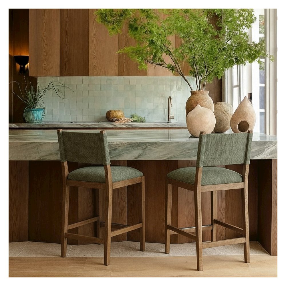 Avon Olive Linen Textured Performance Fabric Upholstered Counter Stool