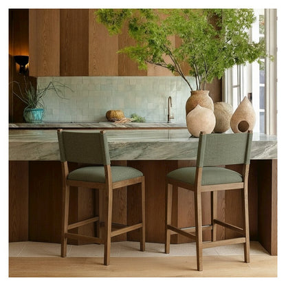 Avon Olive Linen Textured Performance Fabric Upholstered Counter Stool