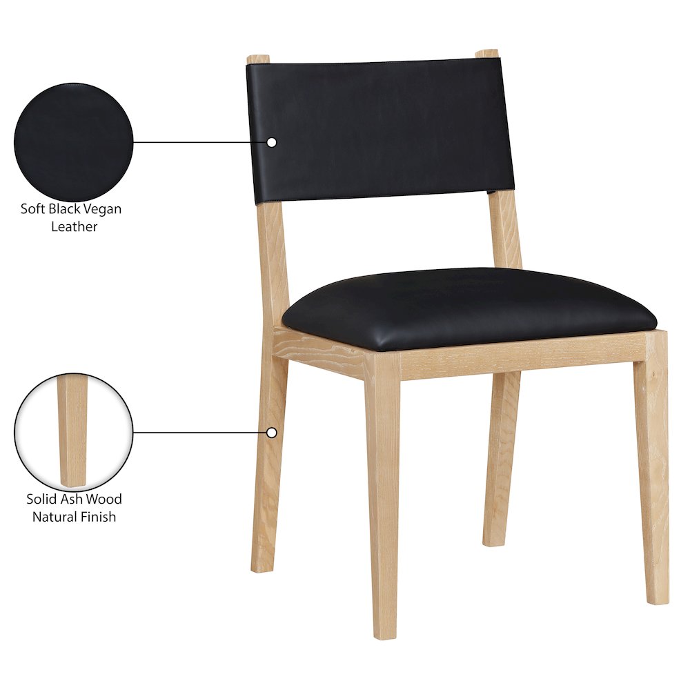 Avon Black Vegan Leather Dining Side Chair, Set of 2