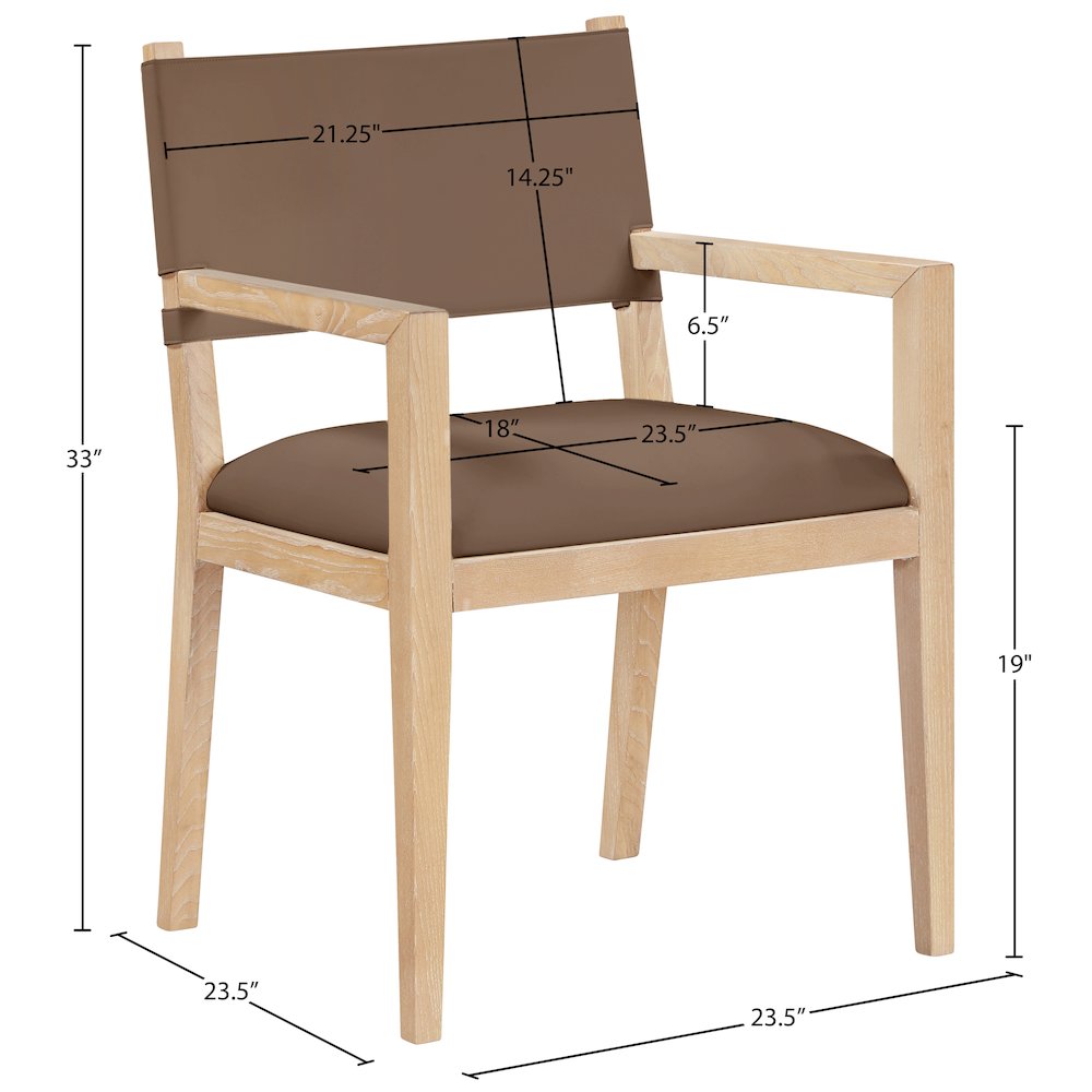 Avon Brown Vegan Leather Dining Arm Chair