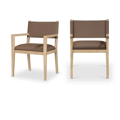 Avon Brown Vegan Leather Dining Arm Chair