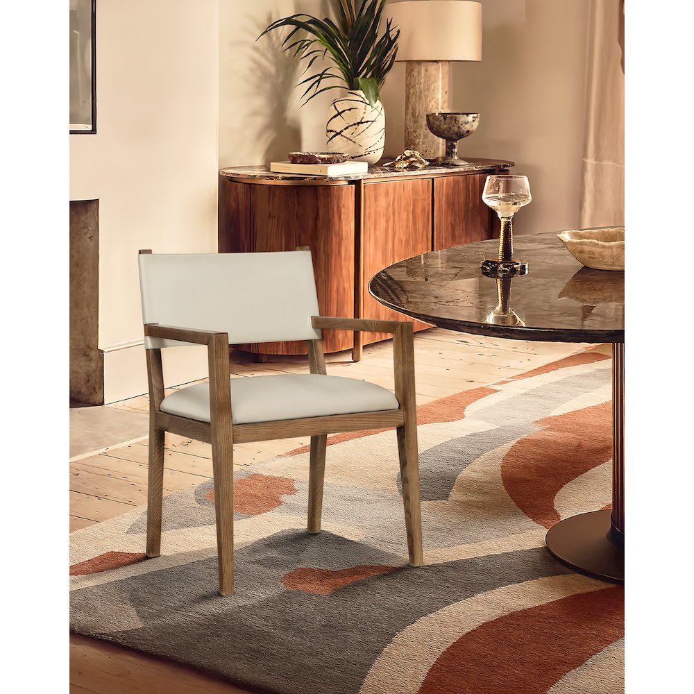 Avon Beige Vegan Leather Dining Arm Chair