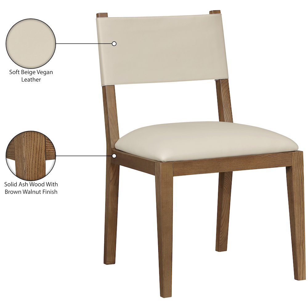 Avon Beige Vegan Leather Dining Side Chair, Set of 2