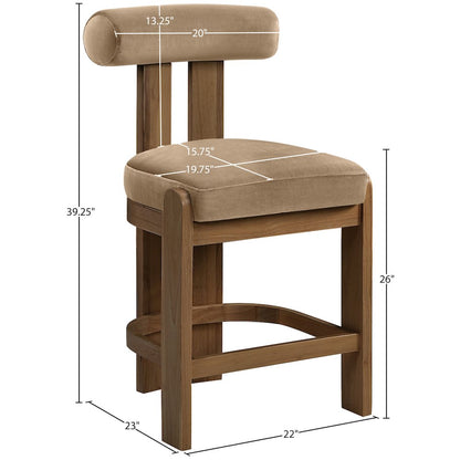 Arienzo Beige Velvet Performance Fabric Upholstered Counter Stool, Set of 2