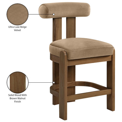 Arienzo Beige Velvet Performance Fabric Upholstered Counter Stool, Set of 2