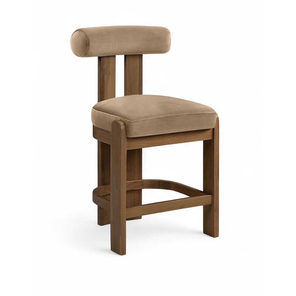 Arienzo Beige Velvet Performance Fabric Upholstered Counter Stool, Set of 2