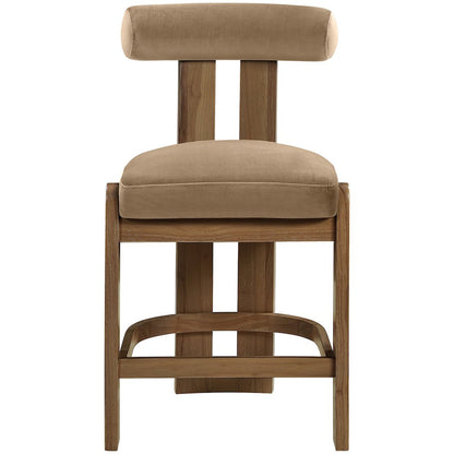 Arienzo Beige Velvet Performance Fabric Upholstered Counter Stool, Set of 2