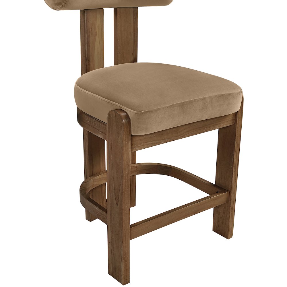 Arienzo Beige Velvet Performance Fabric Upholstered Counter Stool, Set of 2