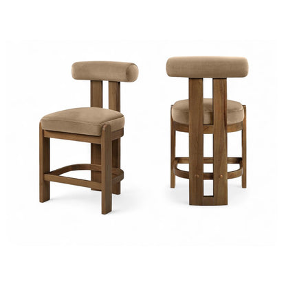 Arienzo Beige Velvet Performance Fabric Upholstered Counter Stool, Set of 2