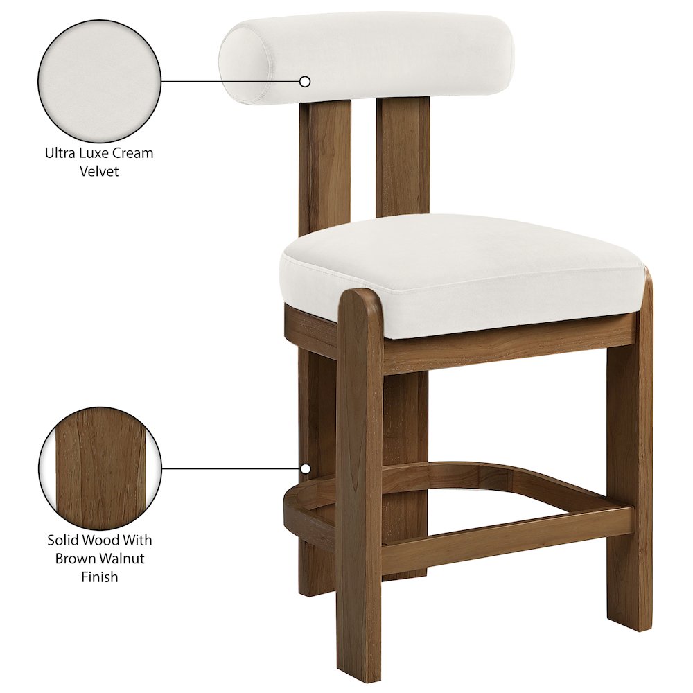 Arienzo Cream Velvet Performance Fabric Upholstered Counter Stool, Set of 2