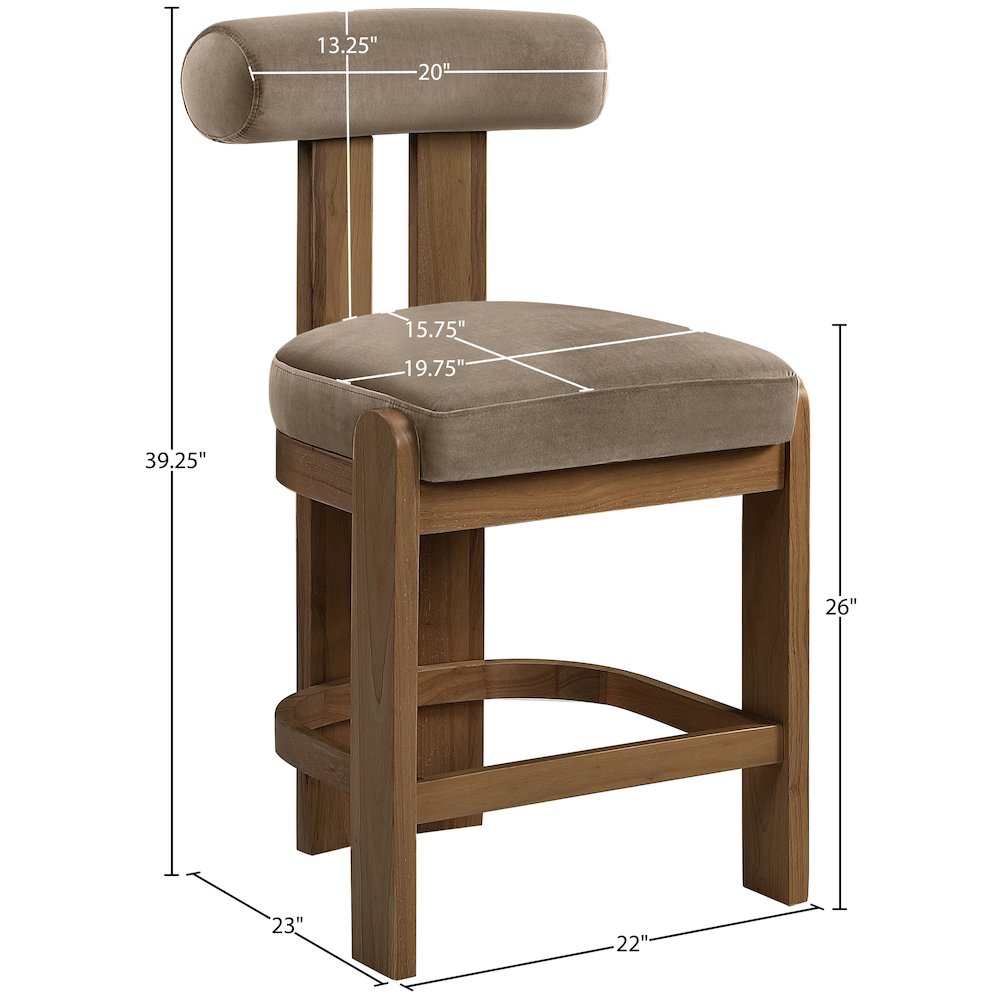 Arienzo Taupe Velvet Performance Fabric Upholstered Counter Stool, Set of 2