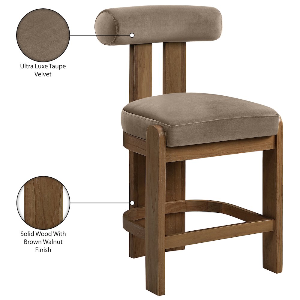 Arienzo Taupe Velvet Performance Fabric Upholstered Counter Stool, Set of 2
