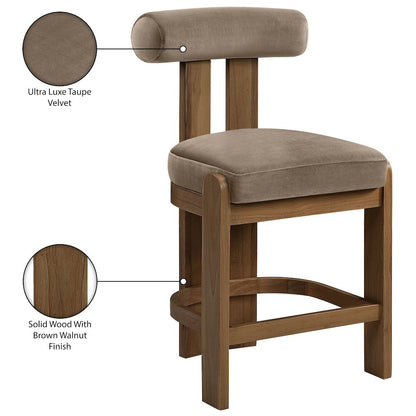 Arienzo Taupe Velvet Performance Fabric Upholstered Counter Stool, Set of 2