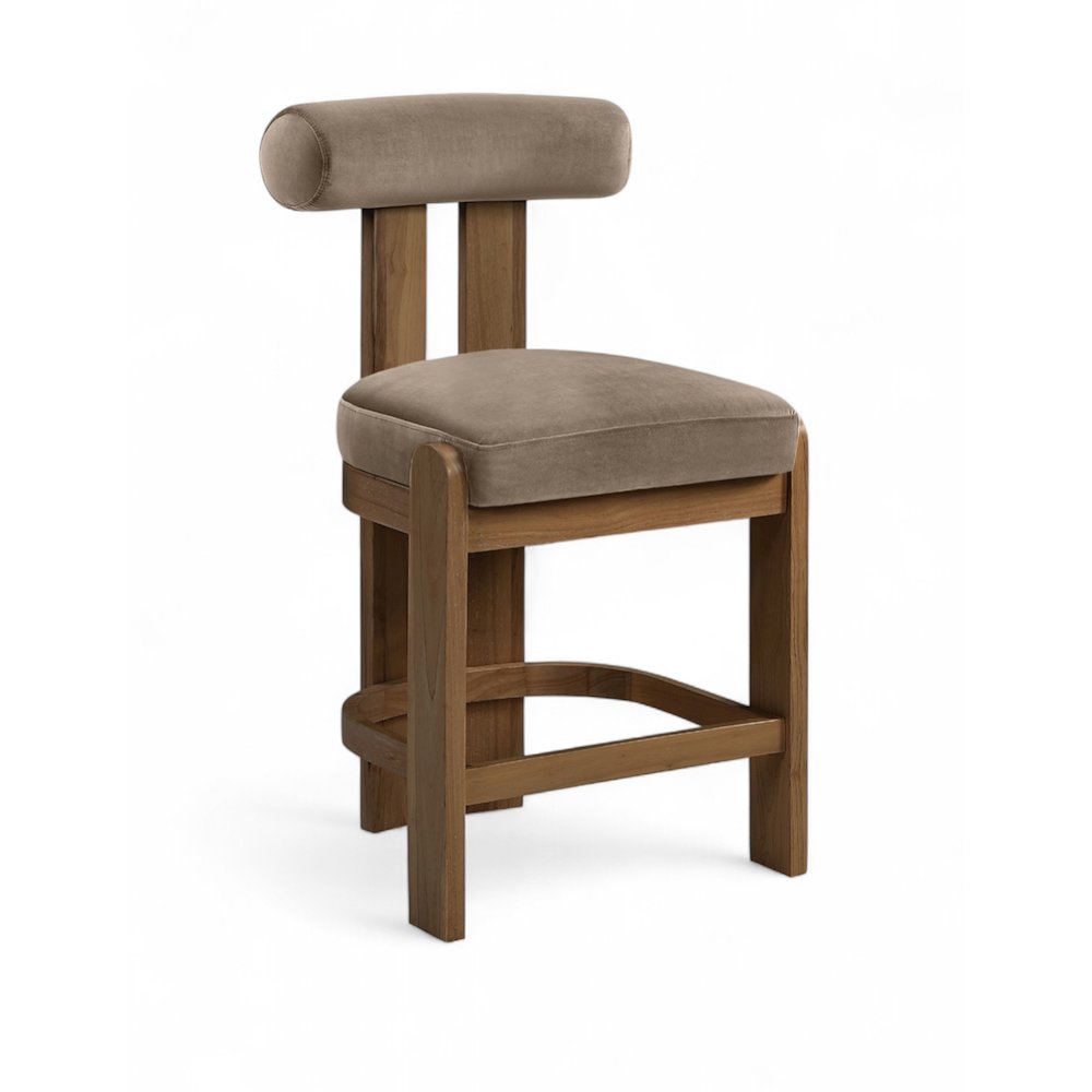 Arienzo Taupe Velvet Performance Fabric Upholstered Counter Stool, Set of 2