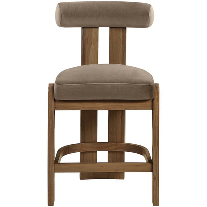 Arienzo Taupe Velvet Performance Fabric Upholstered Counter Stool, Set of 2