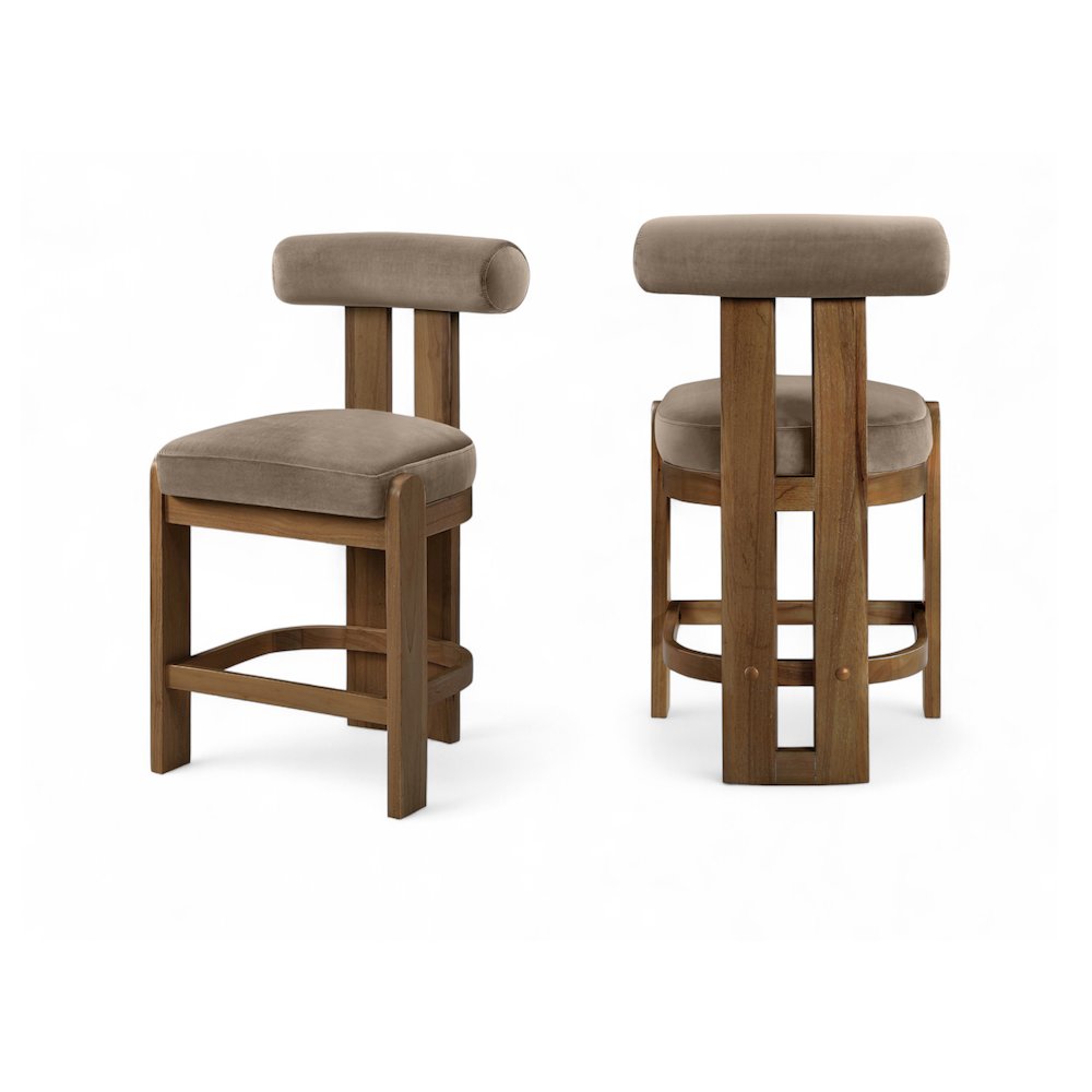 Arienzo Taupe Velvet Performance Fabric Upholstered Counter Stool, Set of 2