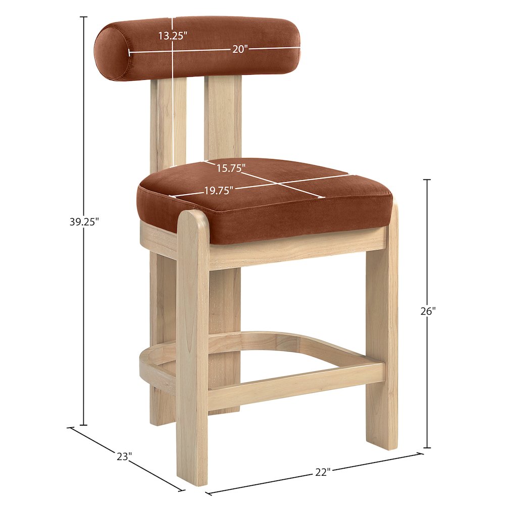 Arienzo Cognac Velvet Performance Fabric Upholstered Counter Stool, Set of 2