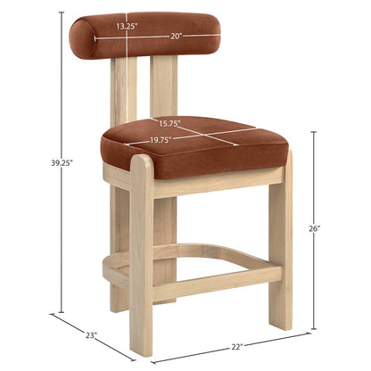 Arienzo Cognac Velvet Performance Fabric Upholstered Counter Stool, Set of 2