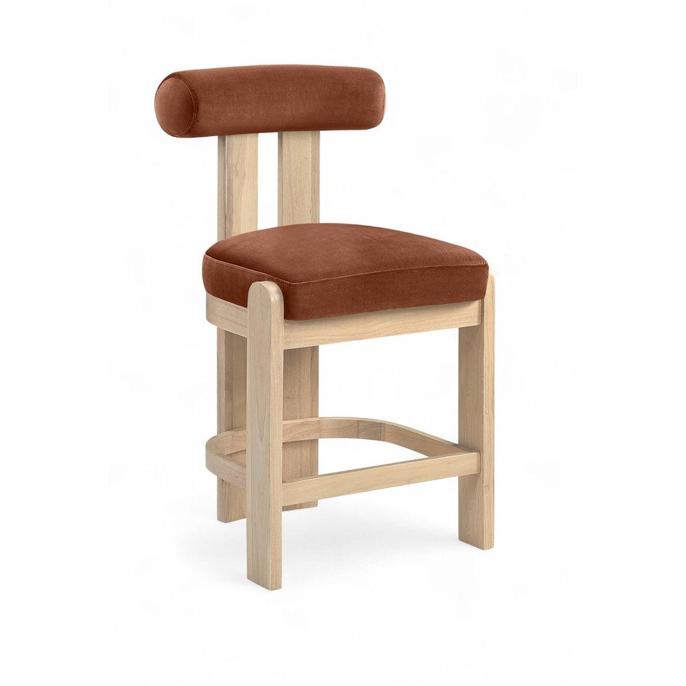 Arienzo Cognac Velvet Performance Fabric Upholstered Counter Stool, Set of 2