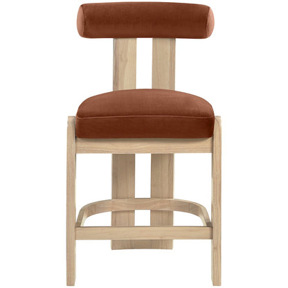 Arienzo Cognac Velvet Performance Fabric Upholstered Counter Stool, Set of 2