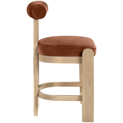 Arienzo Cognac Velvet Performance Fabric Upholstered Counter Stool, Set of 2