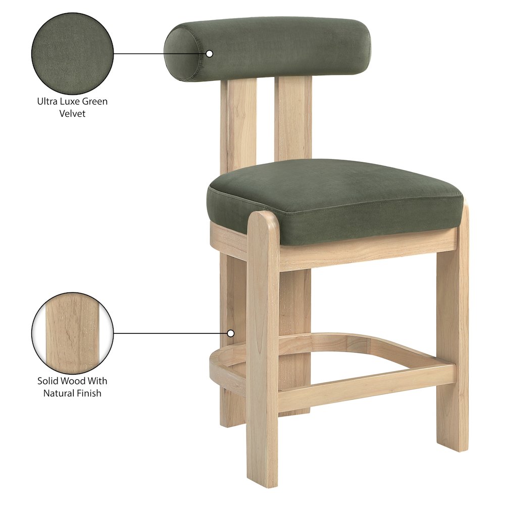 Arienzo Green Velvet Performance Fabric Upholstered Counter Stool, Set of 2