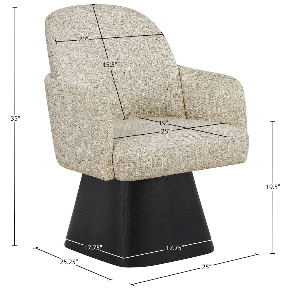 Marlowe Beige Linen Textured Fabric Upholstered Swivel Dining Arm Chair
