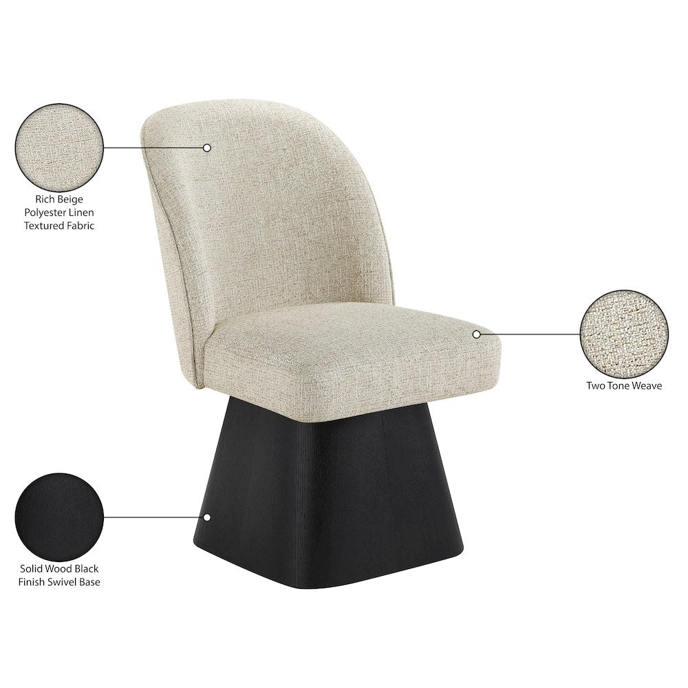 Marlowe Beige Linen Textured Fabric Upholstered Swivel Dining Side Chair