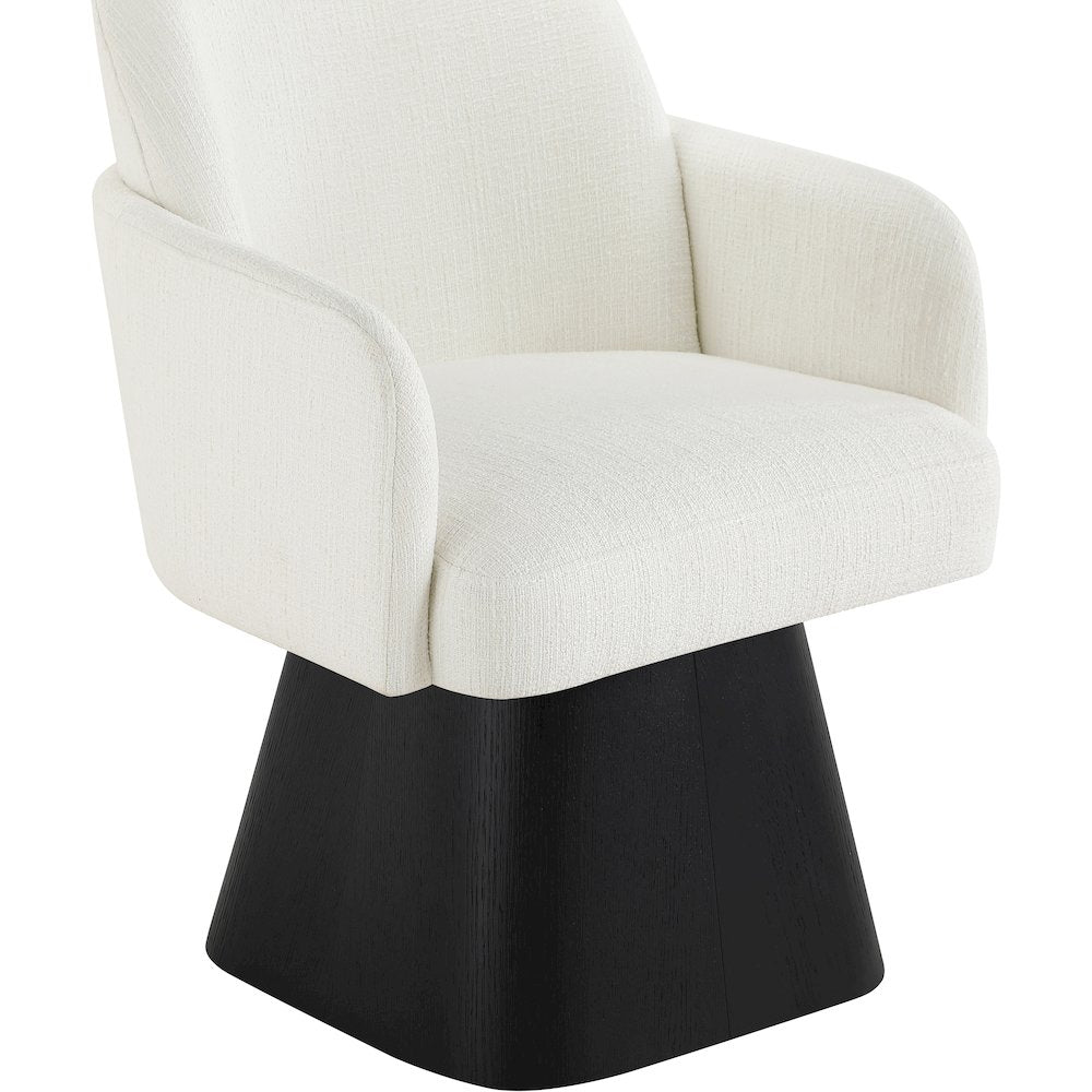 Marlowe Cream Linen Textured Fabric Upholstered Swivel Dining Arm Chair