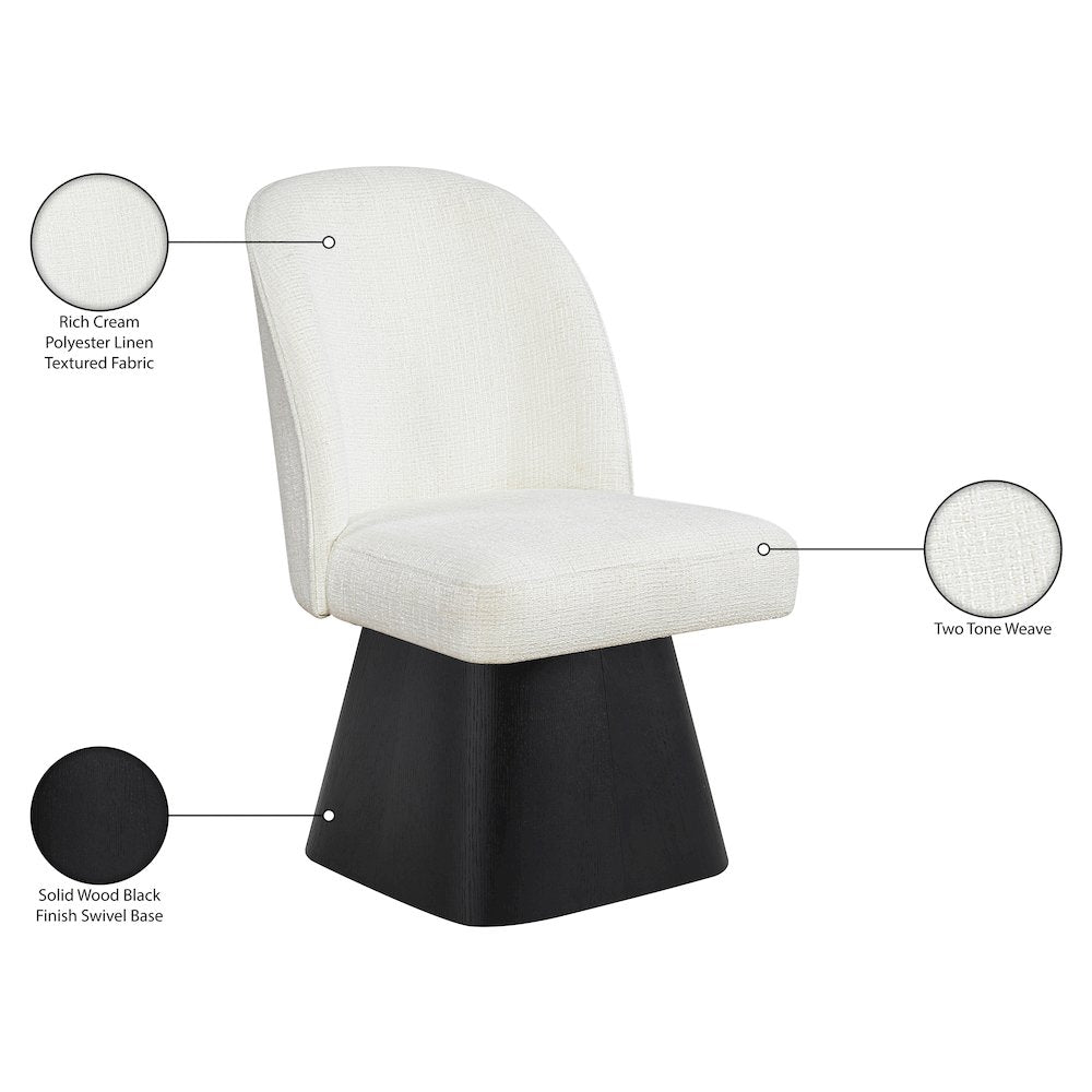 Marlowe Cream Linen Textured Fabric Upholstered Swivel Dining Side Chair
