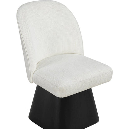 Marlowe Cream Linen Textured Fabric Upholstered Swivel Dining Side Chair