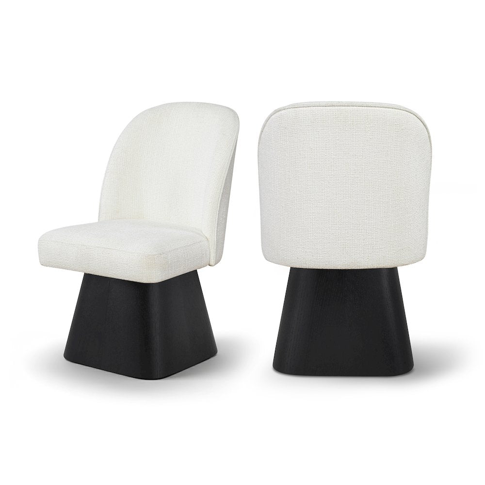 Marlowe Cream Linen Textured Fabric Upholstered Swivel Dining Side Chair