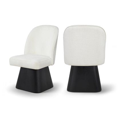 Marlowe Cream Linen Textured Fabric Upholstered Swivel Dining Side Chair