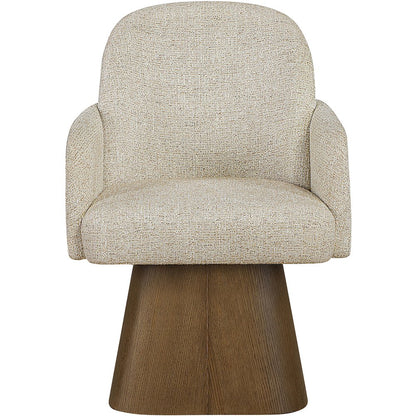 Marlowe Beige Linen Textured Fabric Upholstered Swivel Dining Arm Chair