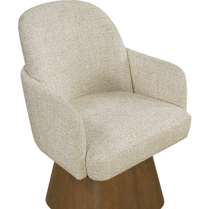 Marlowe Beige Linen Textured Fabric Upholstered Swivel Dining Arm Chair