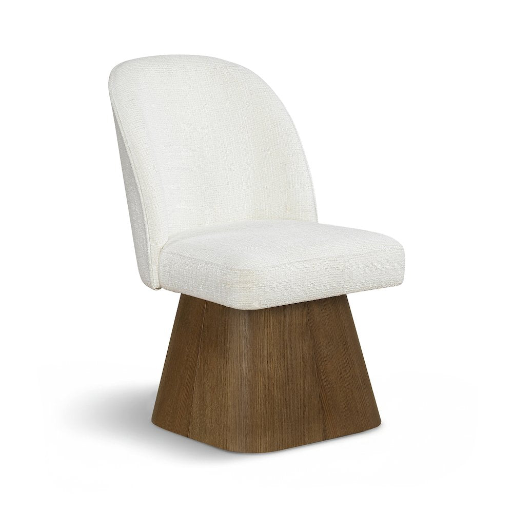 Marlowe Cream Linen Textured Fabric Upholstered Swivel Dining Side Chair