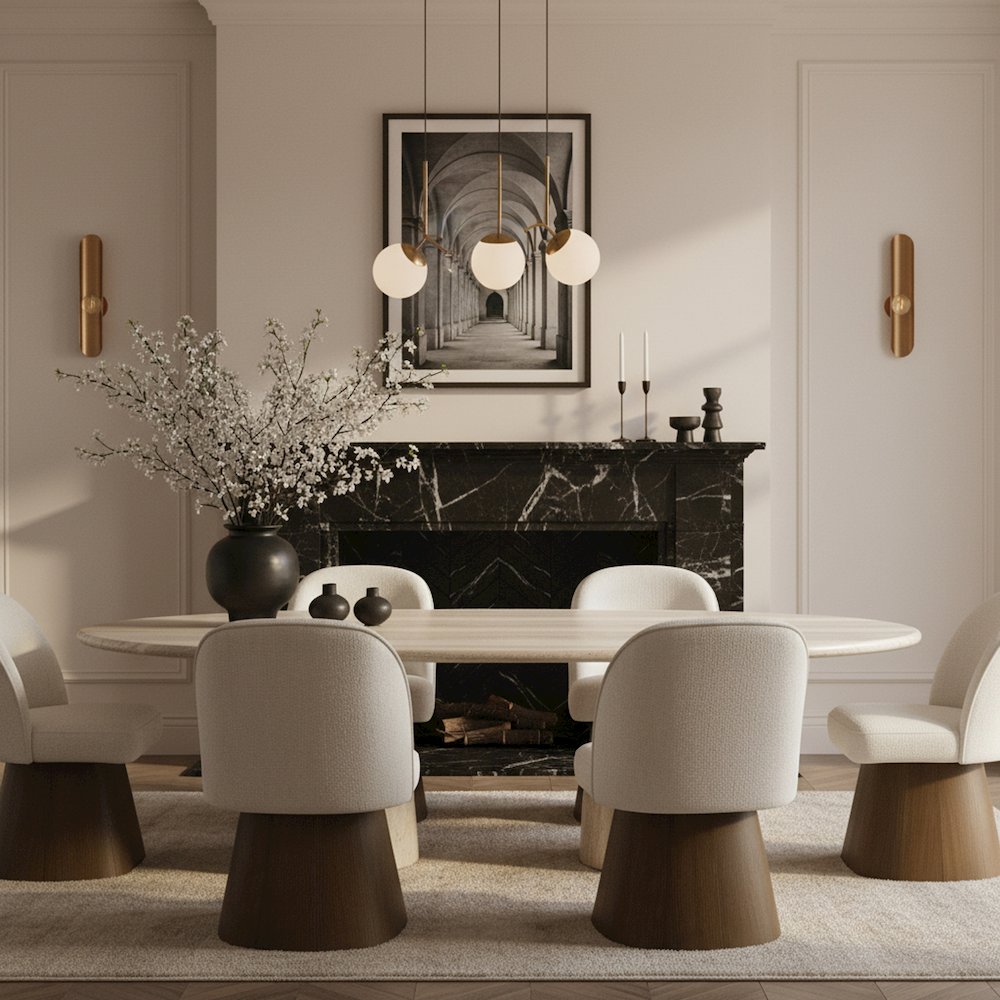 Marlowe Cream Linen Textured Fabric Upholstered Swivel Dining Side Chair