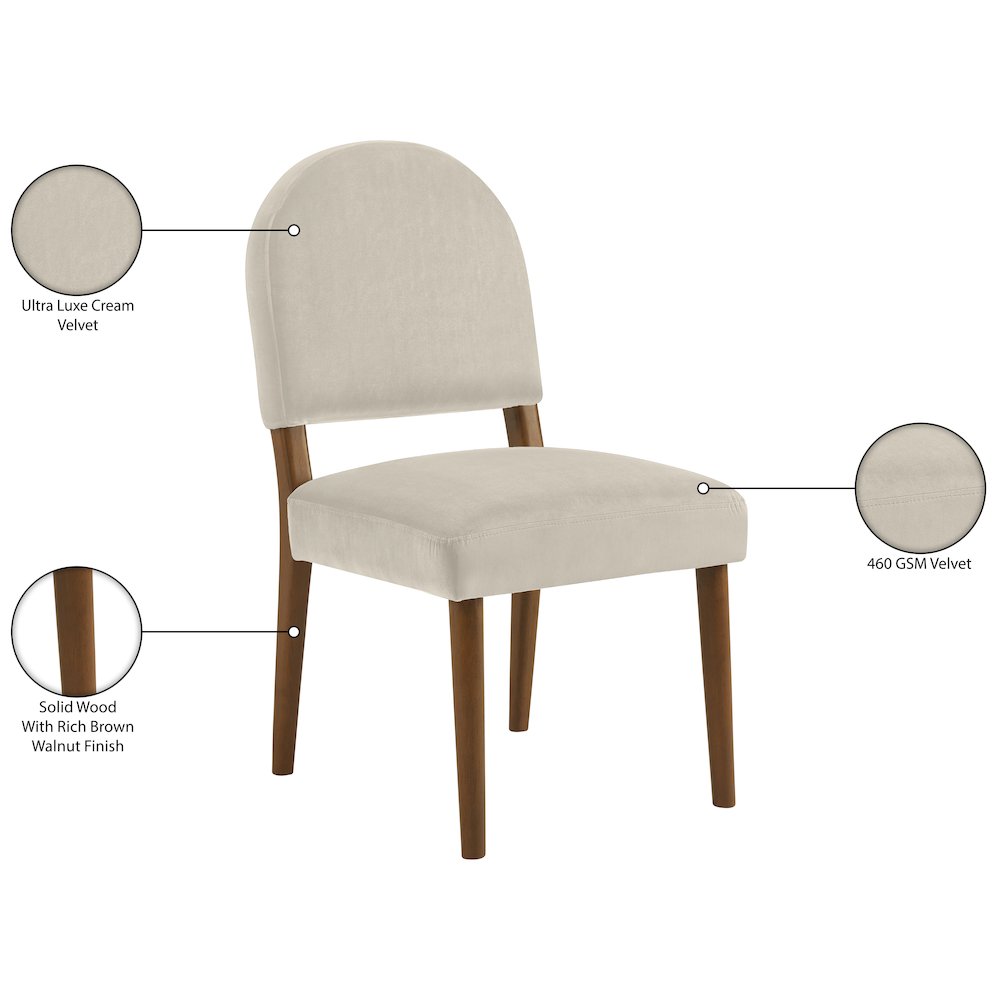 Varinelle Cream Velvet Upholstered Dining Chair, Set of 2