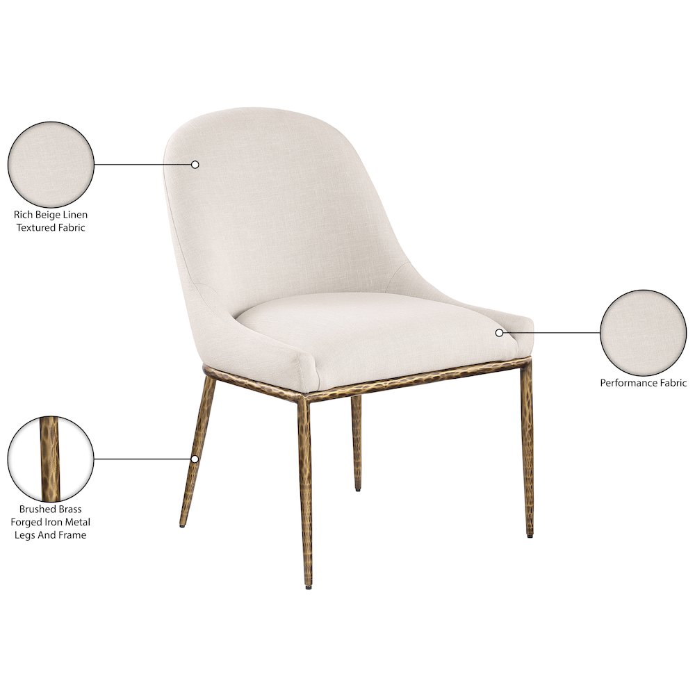 Ferro Beige Linen Textured Performance Fabric Upholstered Dining Side Chair