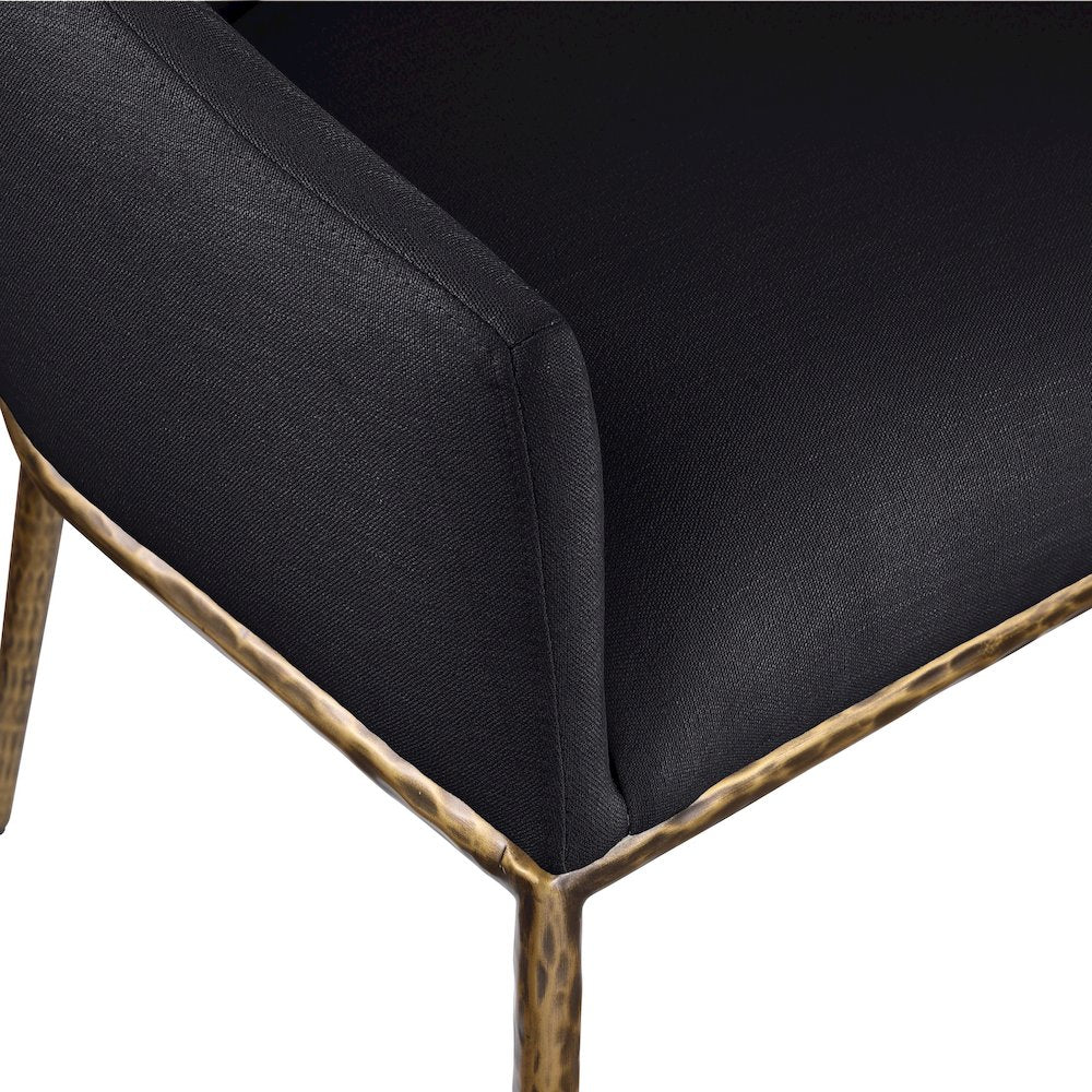 Ferro Black Linen Textured Performance Fabric Upholstered Dining Arm Chair