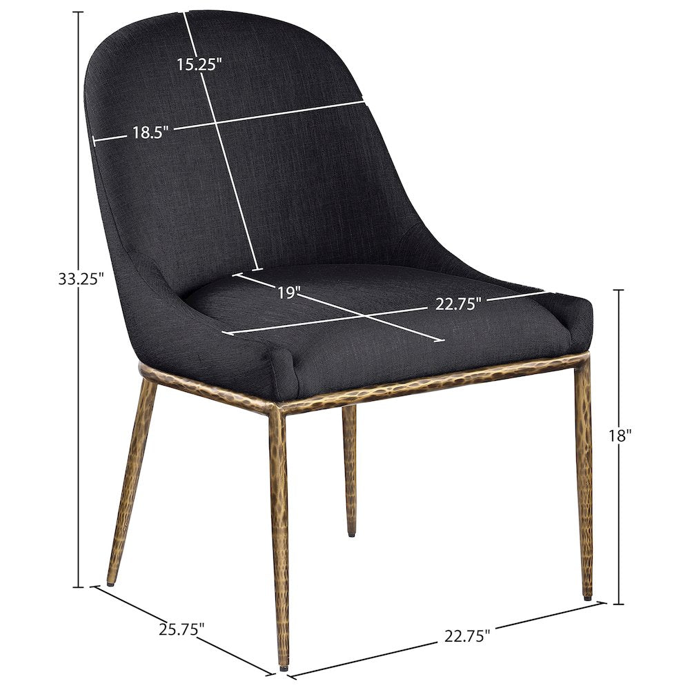 Ferro Black Linen Textured Performance Fabric Upholstered Dining Side Chair