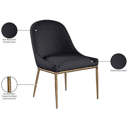 Ferro Black Linen Textured Performance Fabric Upholstered Dining Side Chair