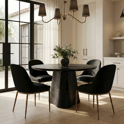 Ferro Black Linen Textured Performance Fabric Upholstered Dining Side Chair