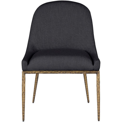 Ferro Black Linen Textured Performance Fabric Upholstered Dining Side Chair
