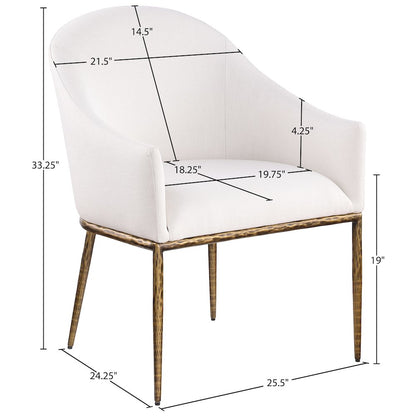 Ferro Cream Linen Textured Performance Fabric Upholstered Dining Arm Chair