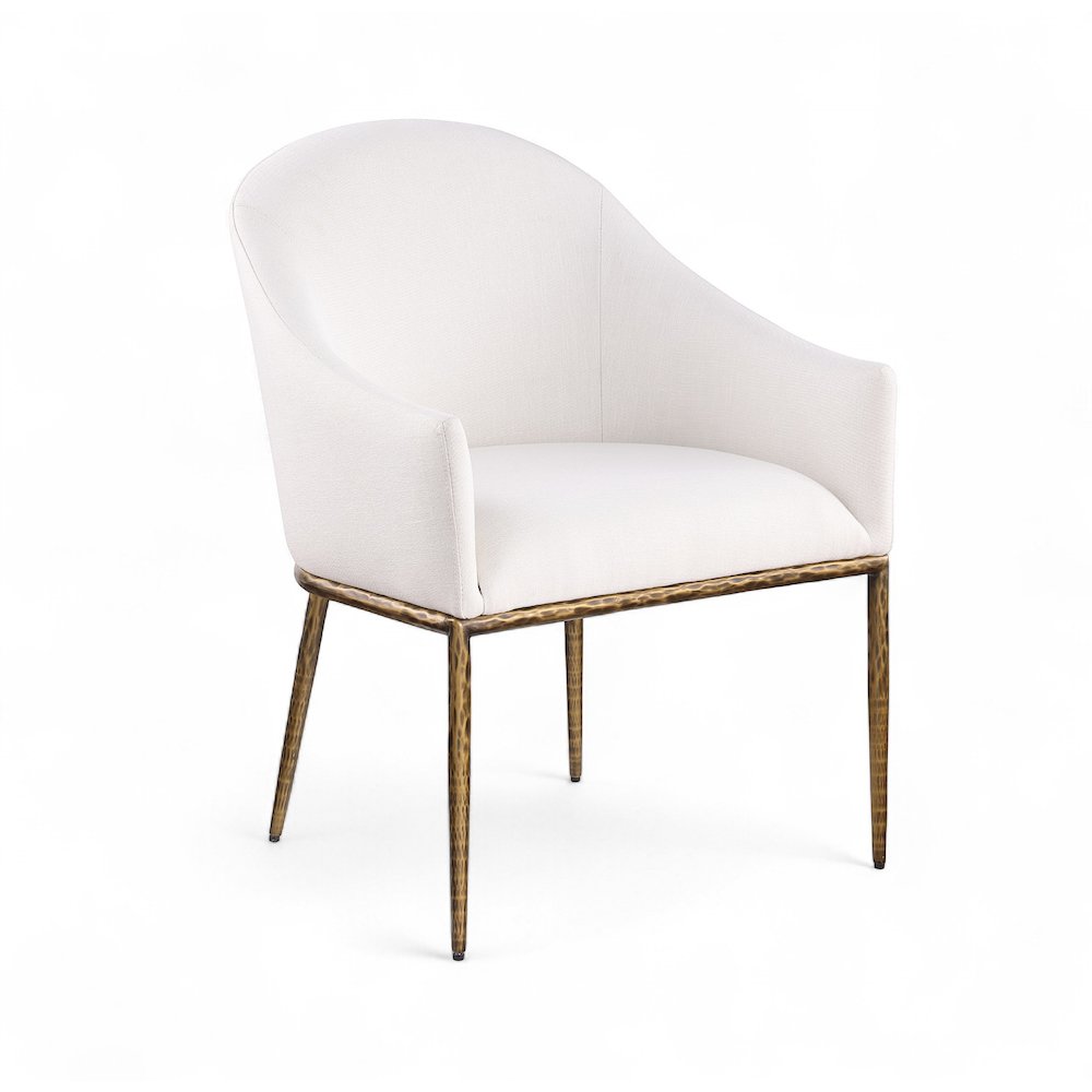 Ferro Cream Linen Textured Performance Fabric Upholstered Dining Arm Chair