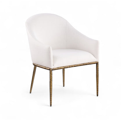 Ferro Cream Linen Textured Performance Fabric Upholstered Dining Arm Chair