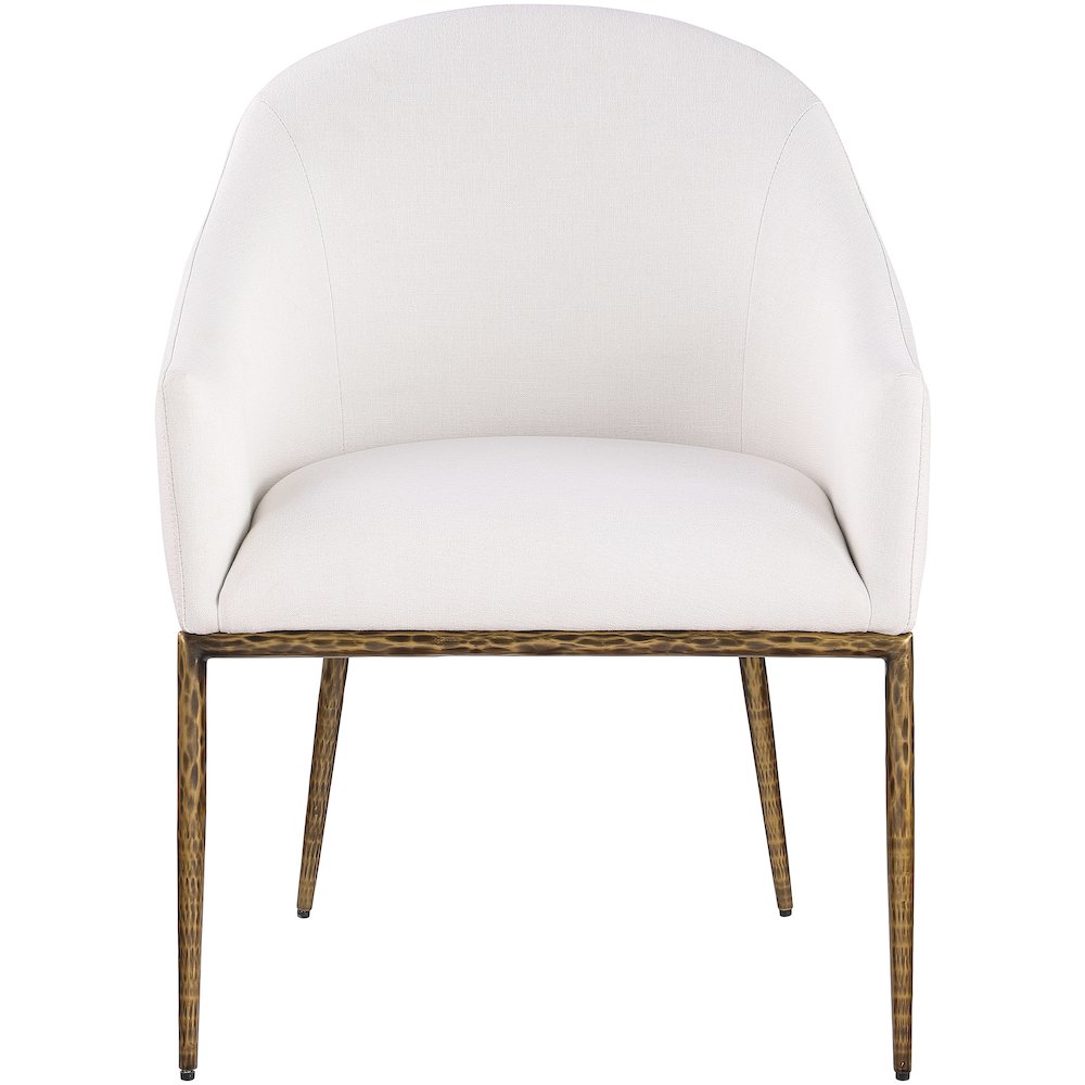 Ferro Cream Linen Textured Performance Fabric Upholstered Dining Arm Chair